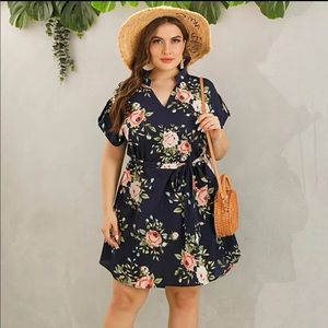 Navy and Pink floral high low v-neck SHEIN dress xl